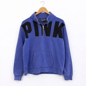 Y2K Victoria’s Secret PINK Quarter Zip Sweatshirt Small Purple Spell Out